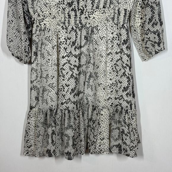 NEW J. Crew Dress Womens Size Medium Gray Snakeskin Balloon Sleeve Smocked Waist - Picture 7 of 10